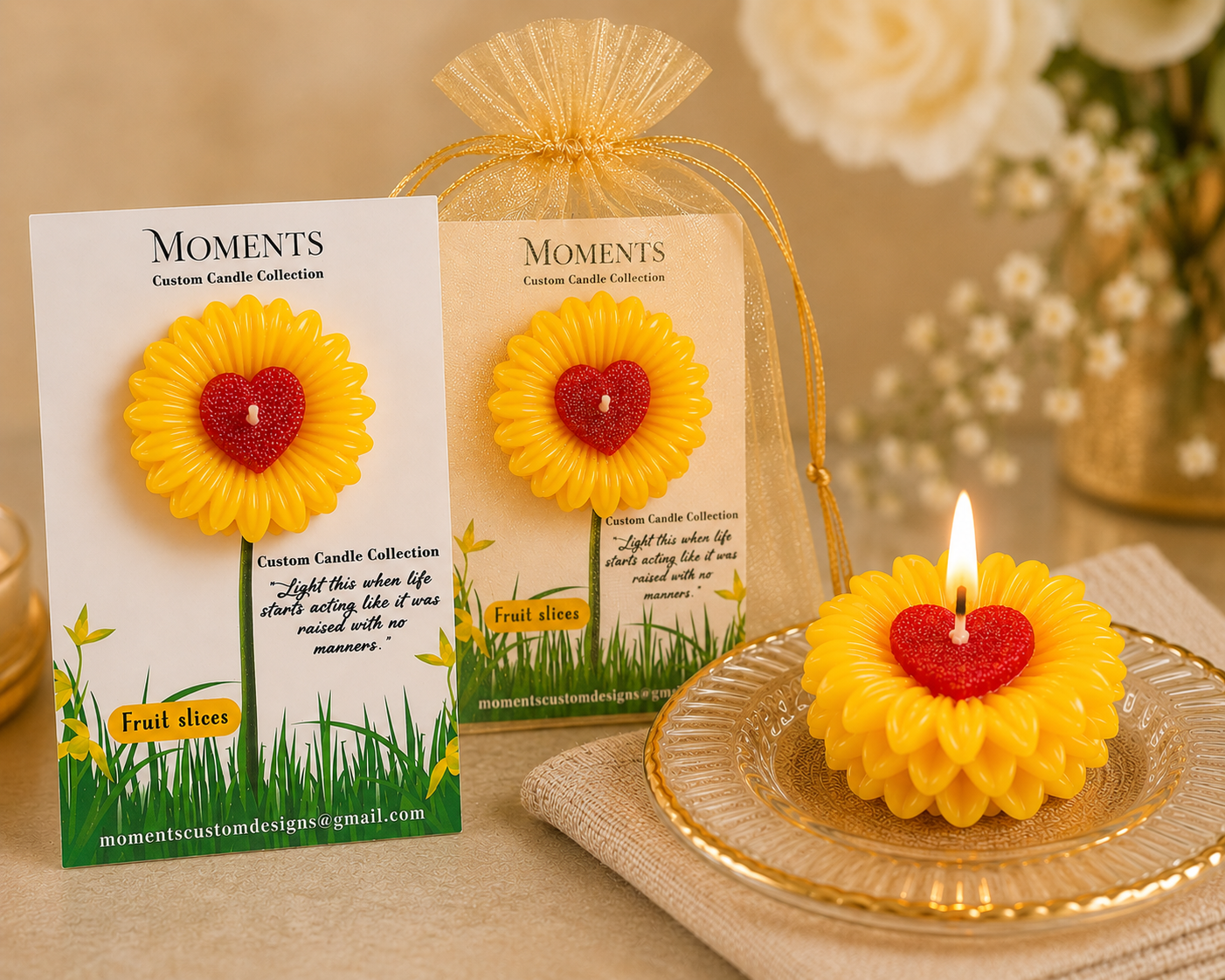 Sunflower Heart Mini Floating Event Gift Candles – 12 Pack