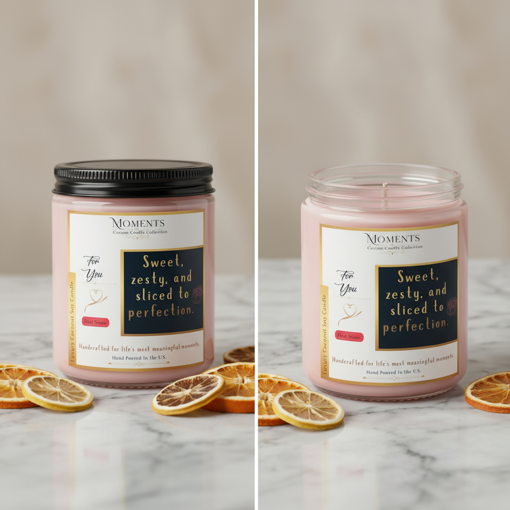 Fresh Citrus Luxury Soy Candle styled on marble