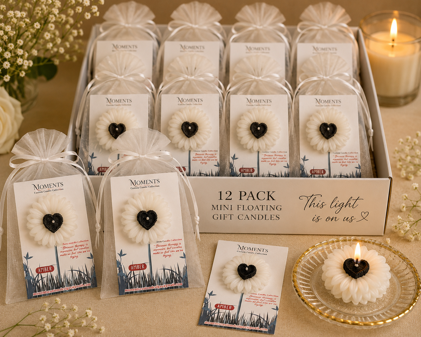 Sunflower Heart Mini Floating Event Gift Candles – 12 Pack